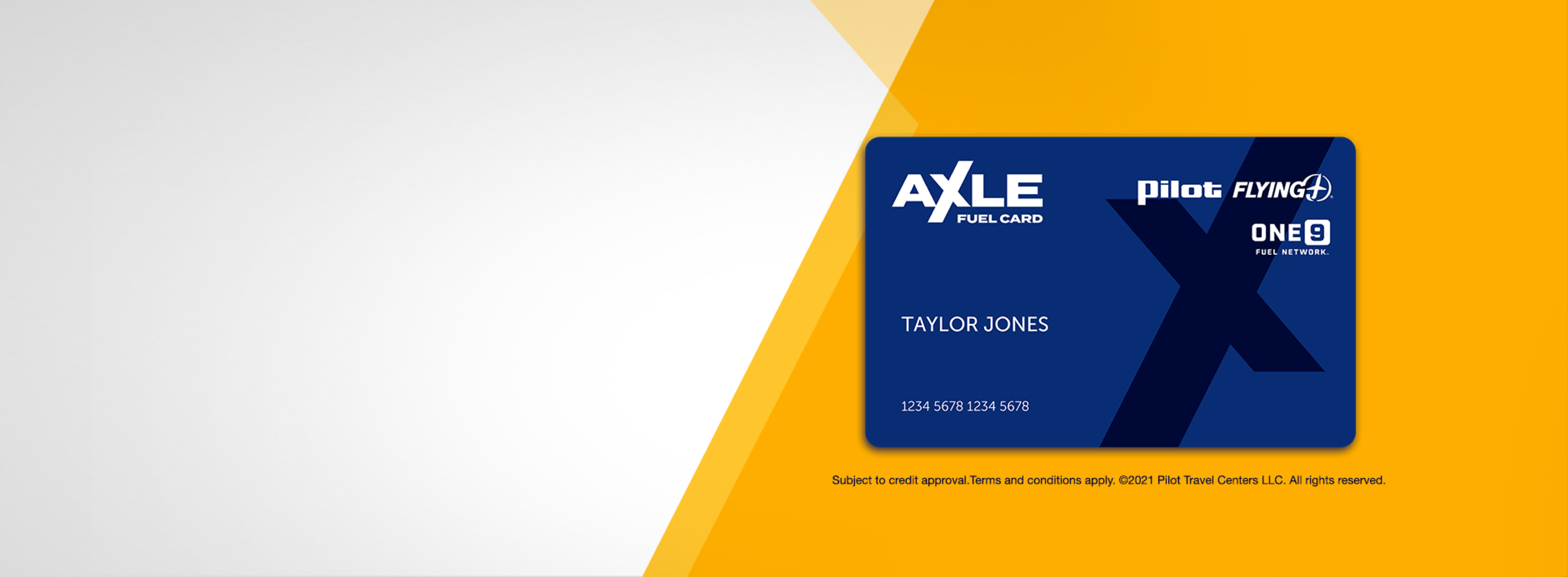 Blue Axle Fuel Card with white and yellow background